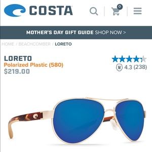 Costa Loreto 580 Polarized Aviator Sunglasses